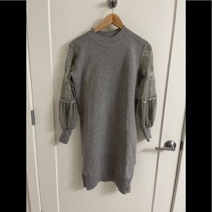 sweater dress with lace sleeves